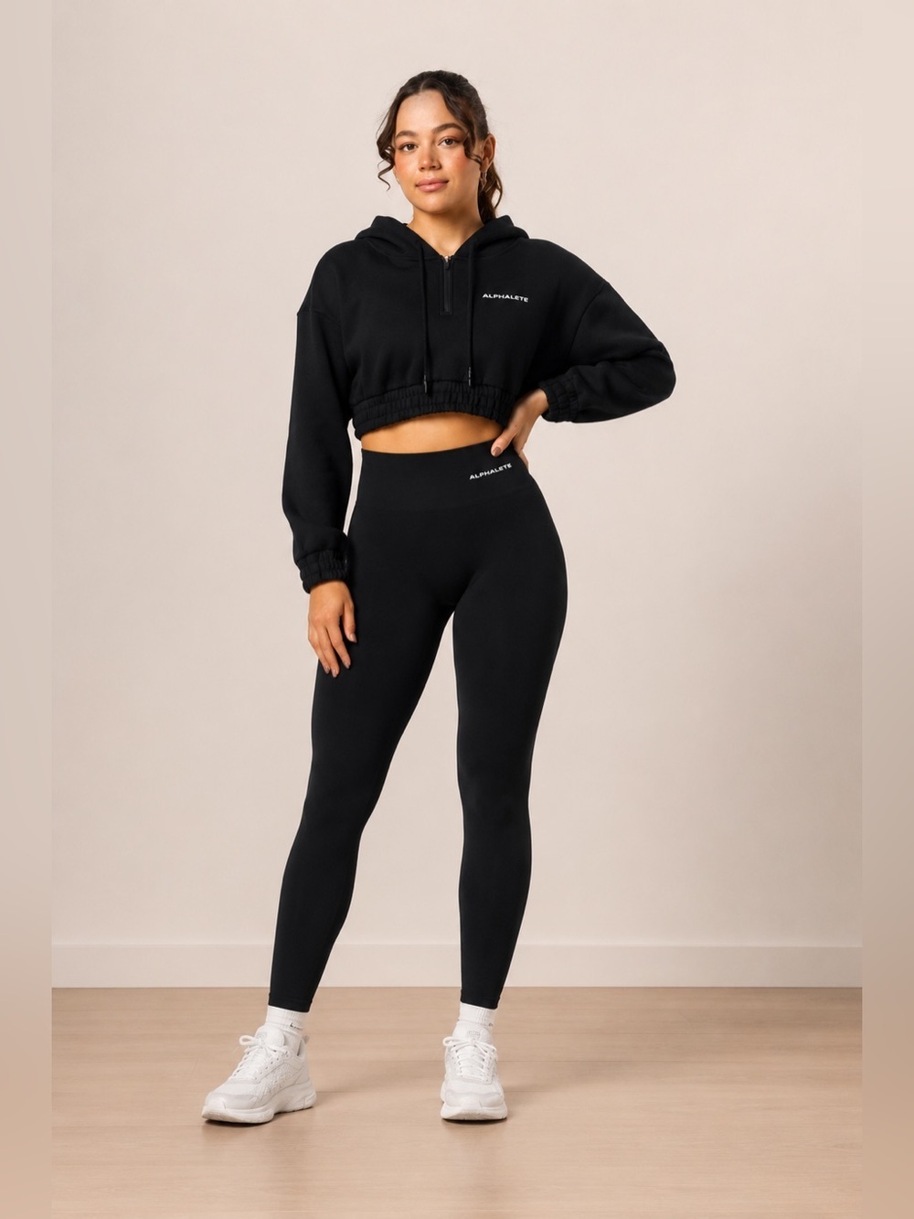 Alphalete Cropped Hoodie Black Athleisure Gym Lounge Pullover